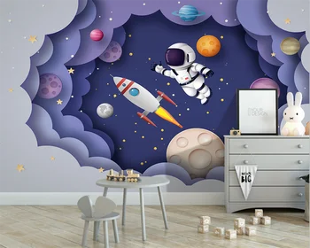 beibehang papel de parede Pritaikytas modernus naujos erdvės astronautas raketų planetos žvaigždėtas dangus vaikų kambario fonas